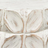 Solid Wood Accent Table White Leaf Motif