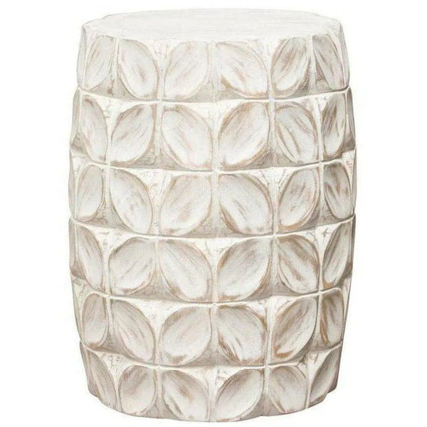 Solid Wood Accent Table White Leaf Motif