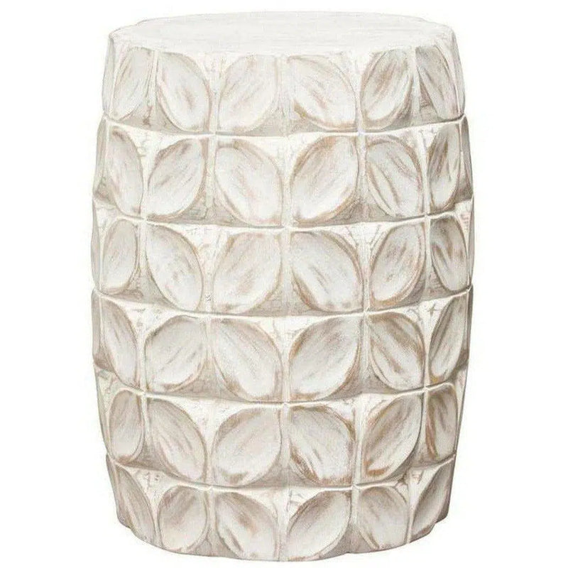 Solid Wood Accent Table White Leaf Motif