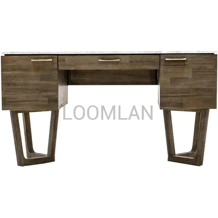 Solid Wood & Marble Mid-Century Desk Aura Writing Desk-Home Office Desks-LH Imports-LOOMLAN