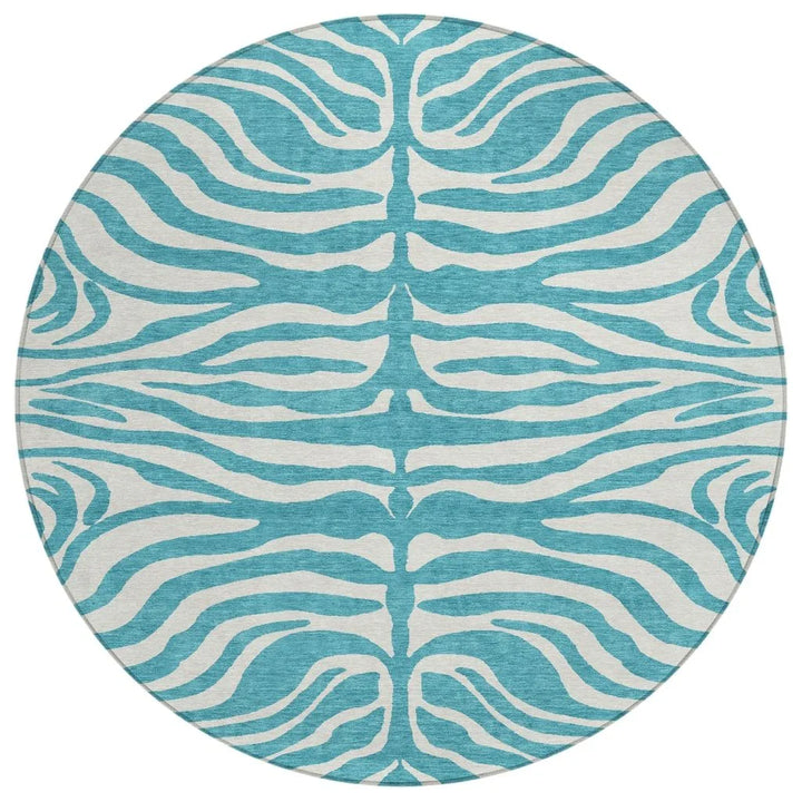 Solstice Teal Washable Indoor-Outdoor Rug-Outdoor Rugs-LOOMLAN Rugs-8' x 8'-LOOMLAN