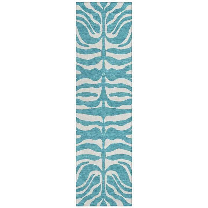 Solstice Teal Washable Indoor-Outdoor Rug-Outdoor Rugs-LOOMLAN Rugs-2'3" x 7'6"-LOOMLAN