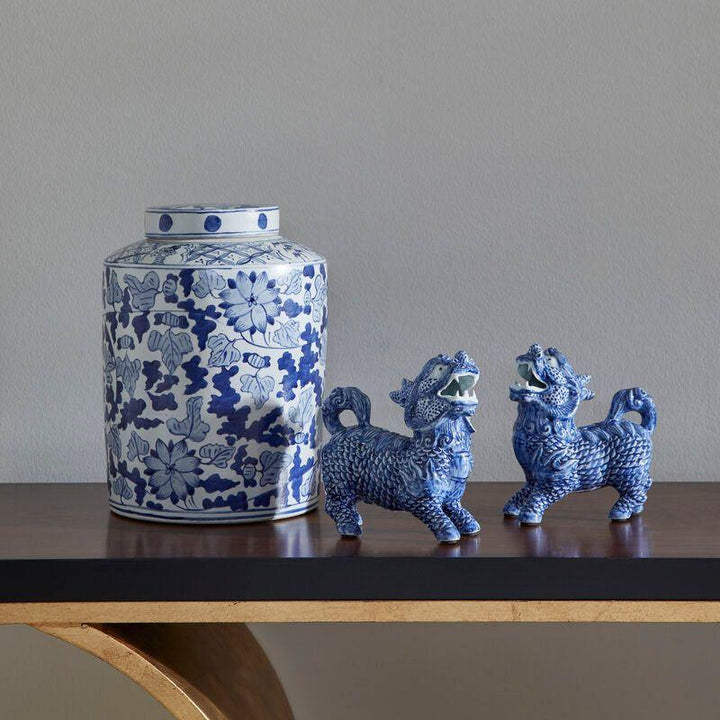 Song Leaf Ginger Ceramic Blue Jar - LOOMLAN - Chelsea House - Vases & Jars