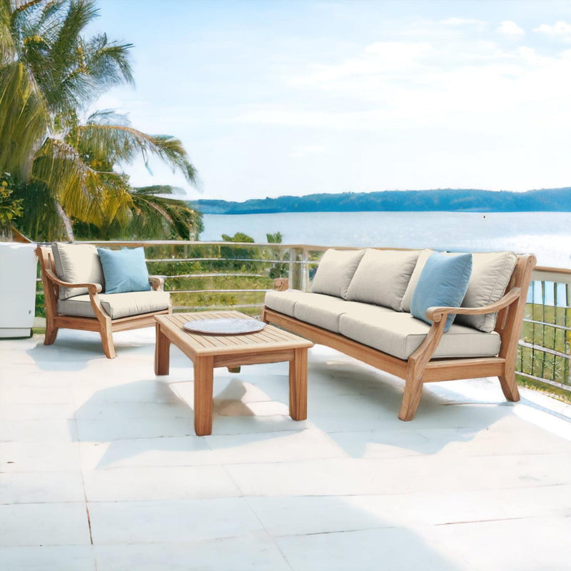 Sonoma 4-Piece Teak Outdoor Patio Deep Seating Set with Sunbrella Cushions-Outdoor Lounge Sets-HiTeak-Canvas-LOOMLAN