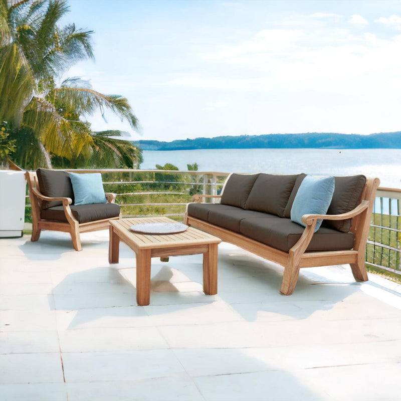Sonoma 4-Piece Teak Outdoor Patio Deep Seating Set with Sunbrella Cushions-Outdoor Lounge Sets-HiTeak-Charcoal-LOOMLAN