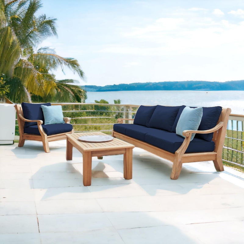 Sonoma 4-Piece Teak Outdoor Patio Deep Seating Set with Sunbrella Cushions-Outdoor Lounge Sets-HiTeak-Navy-LOOMLAN