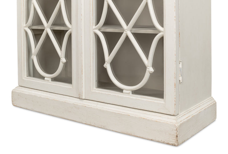 Sonya Bookcase Curio Glass Doors Antique White-Buffets & Curios-Sarreid-LOOMLAN