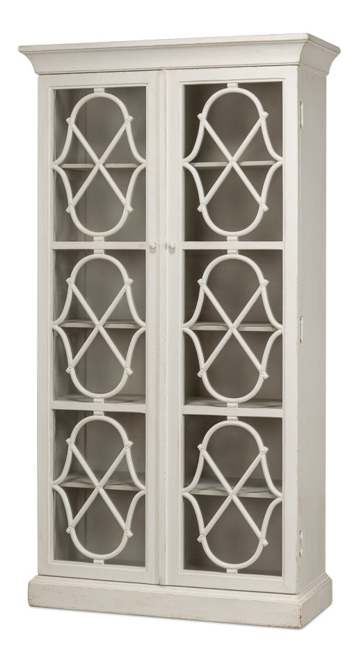 Sonya Bookcase Curio Glass Doors Antique White-Buffets & Curios-Sarreid-LOOMLAN