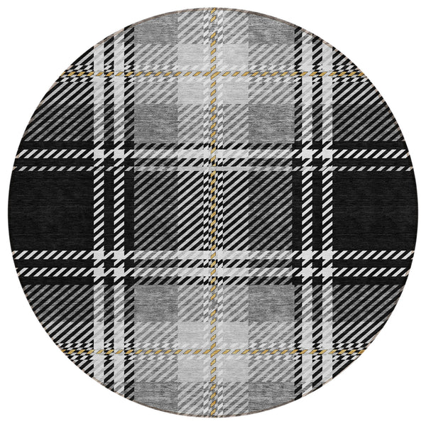 Spiral Whispers Black Washable Indoor-Outdoor Rug