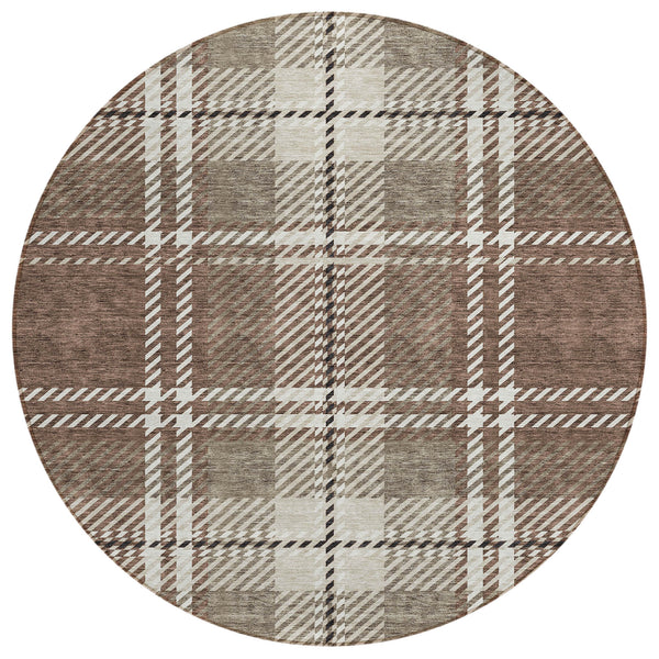 Spiral Whispers Brown Washable Indoor-Outdoor Rug