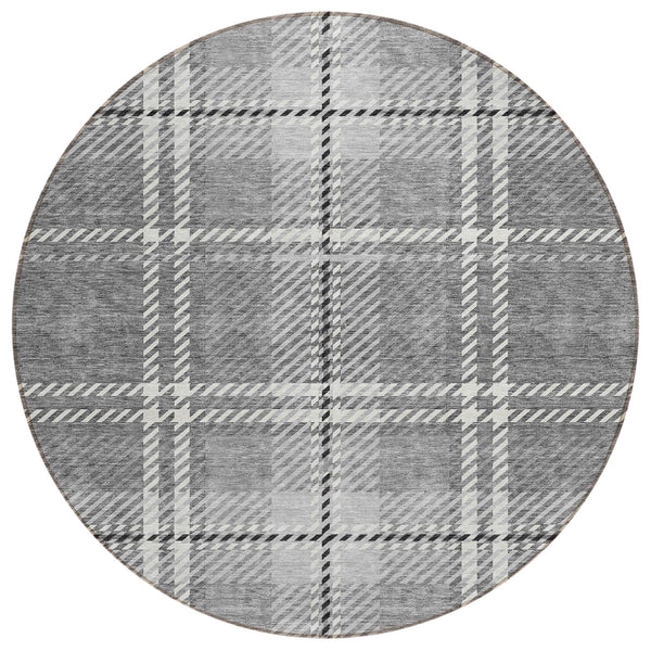 Spiral Whispers Grey Washable Indoor-Outdoor Rug