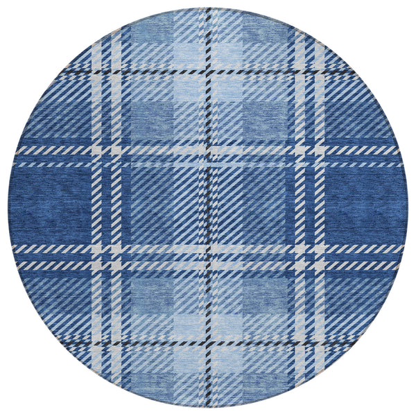 Spiral Whispers Navy Washable Indoor-Outdoor Rug