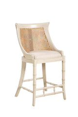 Spoonback Linen Upholstered Cream Counter Stool