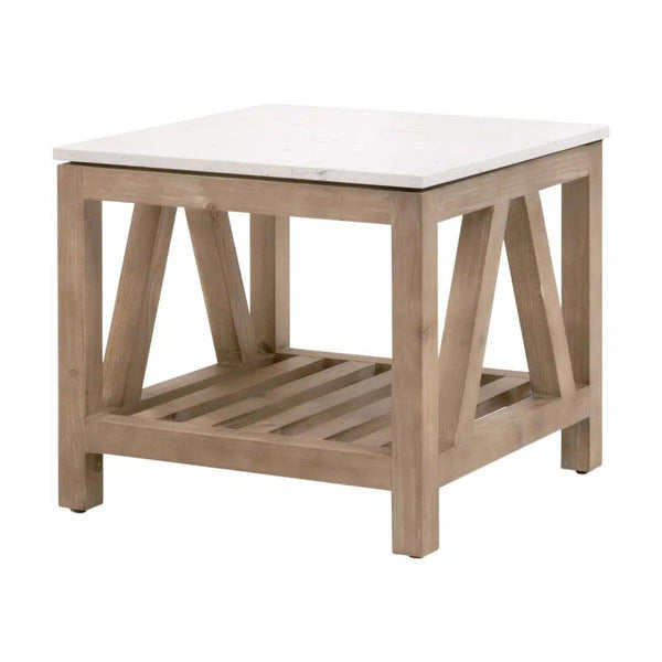 Spruce End Table Reclaimed Pine White Quartz Top