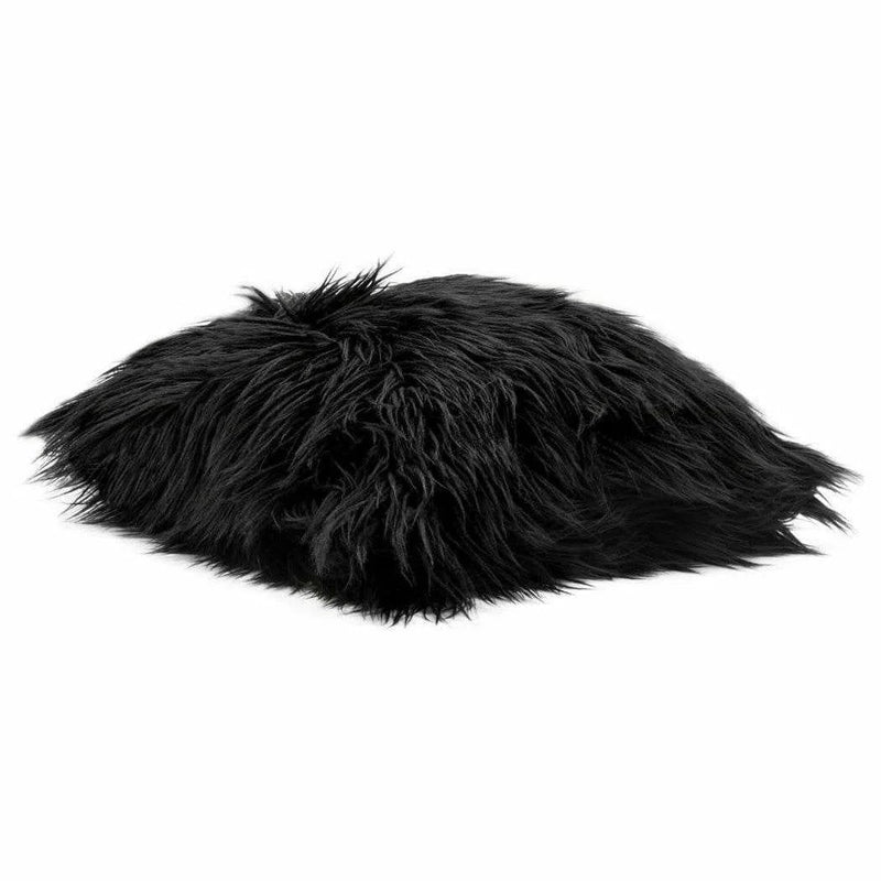 Square Accent Pillow in Black Dual-Sided Faux Fur Throw Pillows LOOMLAN By Diamond Sofa
