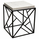 Square Accent Table Genuine Grey Marble Top & Black Metal Base Side Tables LOOMLAN By Diamond Sofa
