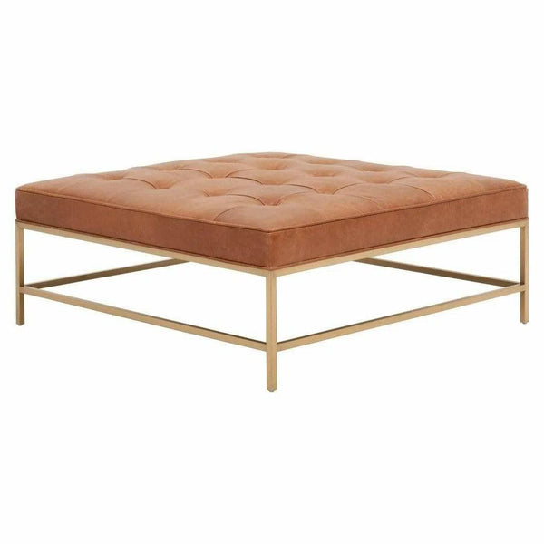Square Brule Upholstered Coffee Table Whiskey Brown Leather Brushed Brass Coffee Tables LOOMLAN By Essentials For Living