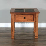 Square End Side Table Natural Slate 1 Drawer