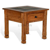 Square End Side Table Natural Slate 1 Drawer