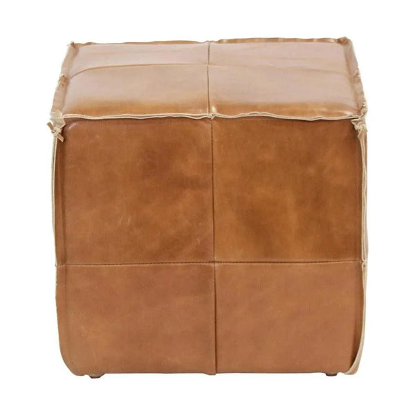 Square Leather Cube Ottoman Argentinian Saddle