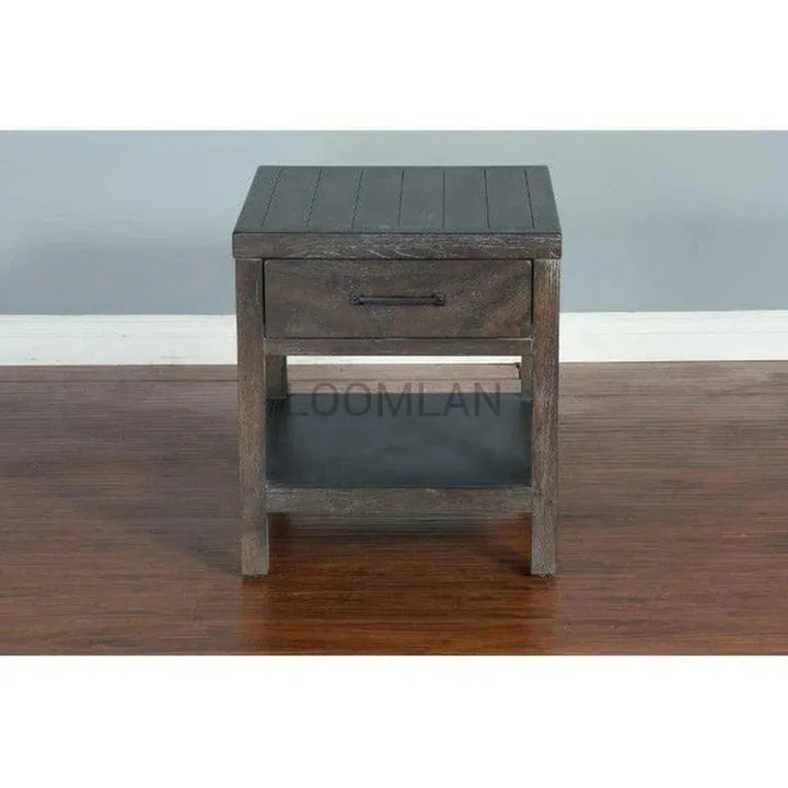 Square Natural Wood End Table 1 Drawer - LOOMLAN - Sunny D - Side Tables