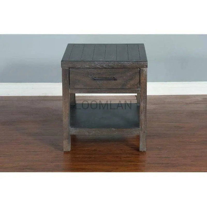 Square Natural Wood End Table 1 Drawer