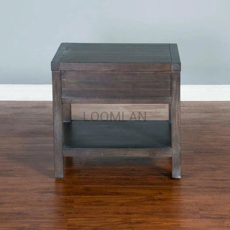 Square Natural Wood End Table 1 Drawer