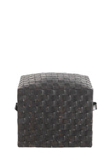 Square Ottoman Leather Pouf Brooklyn in Black-Poufs and Stools-Peninsula Home-LOOMLAN