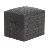 Square Ottoman Leather Pouf Brooklyn in Black-Poufs and Stools-Peninsula Home-LOOMLAN
