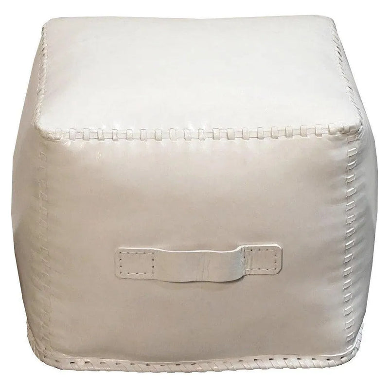 Square Ottoman Leather Pouf White