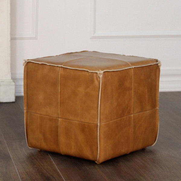 Square Ottoman Pouf Leather Cube Argentenian Saddle-Poufs and Stools-Peninsula Home-LOOMLAN