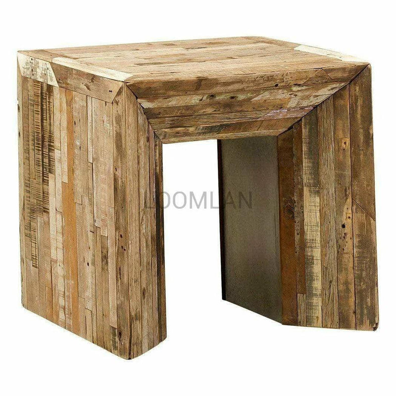 Square Reclaimed Wood Planks Accent Table