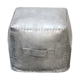 Square Silver Grey Leather Stool Ottoman Celeste