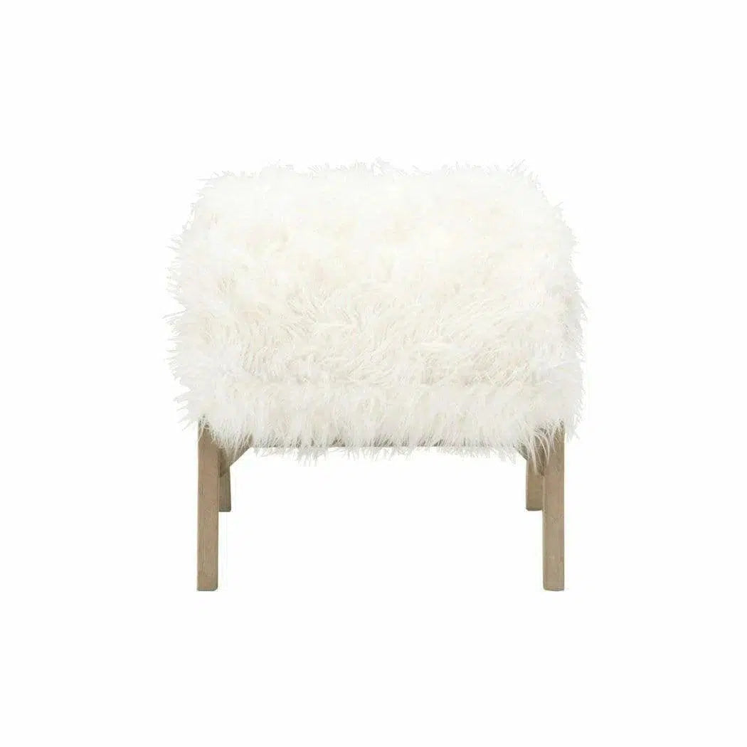 Square Tibet Ottoman White Fur Smoke Gray Oak