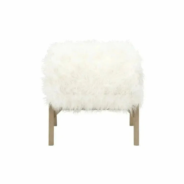 Square Tibet Ottoman White Fur Smoke Gray Oak - LOOMLAN - Essentials For Living - Poufs and Stools