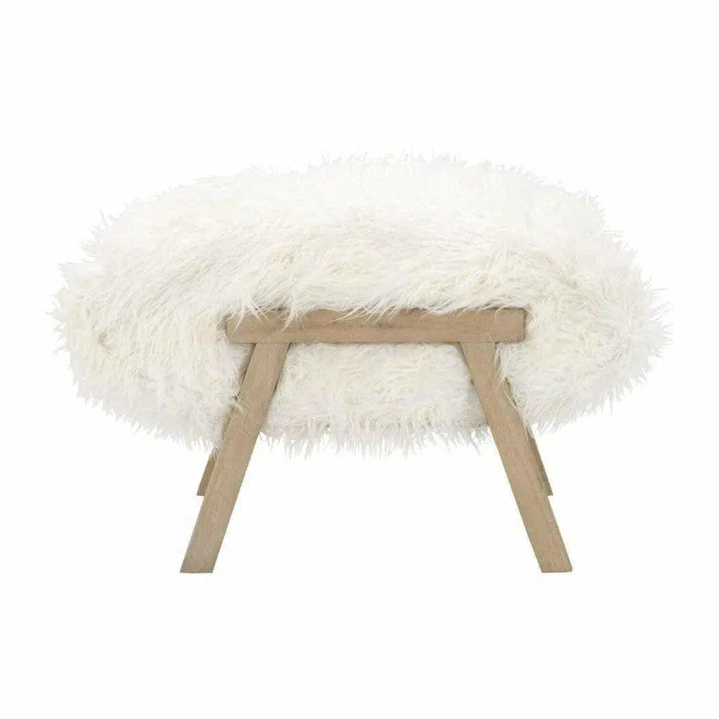 Square Tibet Ottoman White Fur Smoke Gray Oak