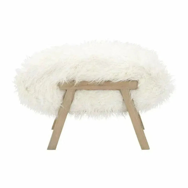 Square Tibet Ottoman White Fur Smoke Gray Oak - LOOMLAN - Essentials For Living - Poufs and Stools