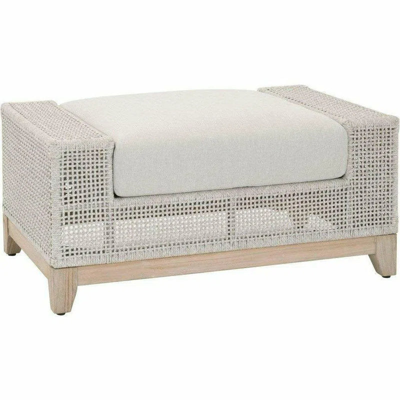 Square Tropez Outdoor Ottoman Taupe & White Rope Teak Outdoor Modulars LOOMLAN By Essentials For Living