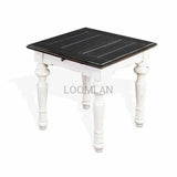 Square White and Black Wood Accent End Table