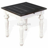 Square White and Black Wood Accent End Table