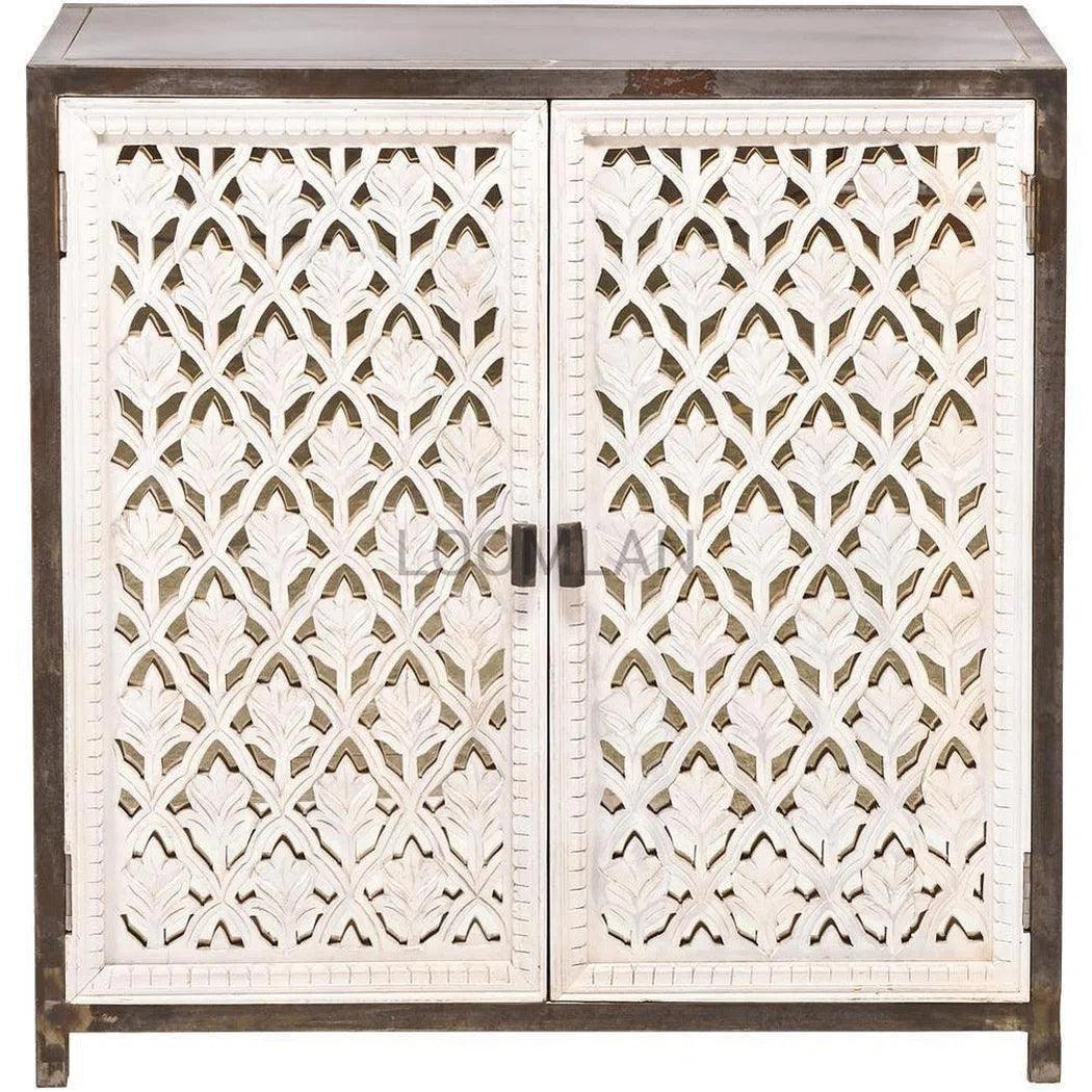 Square Whitewashed Accent Cabinet Coastal