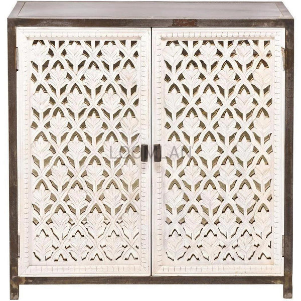 Square Whitewashed Accent Cabinet Coastal