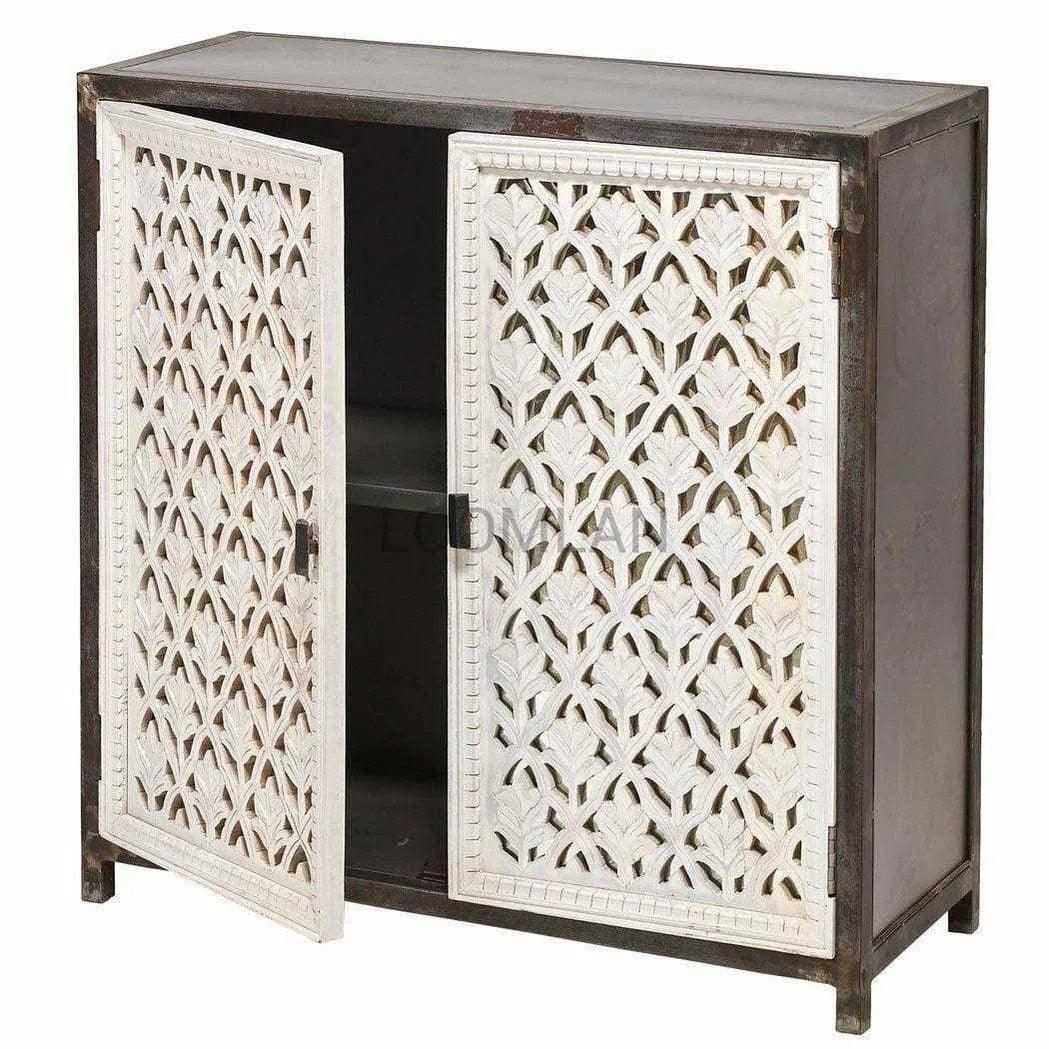 Square Whitewashed Accent Cabinet Coastal