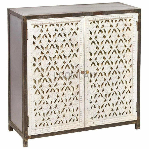 Square Whitewashed Accent Cabinet Coastal