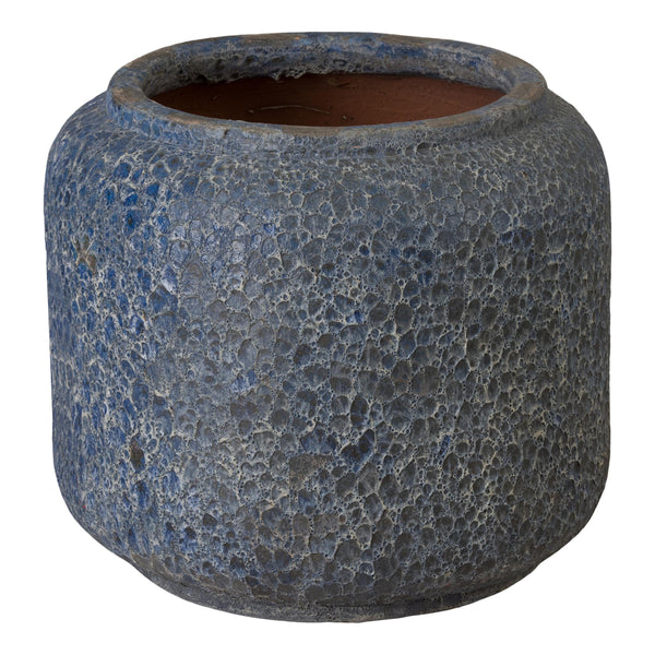 Squat Round Reef Blue Ceramic Planter