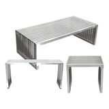 Stainless Steel End Table Clear Tempered Glass Top