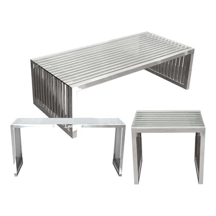 Stainless Steel End Table Clear Tempered Glass Top