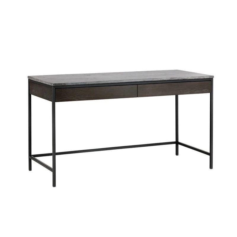 Stamos Desk Marble Top Black Iron-Home Office Desks-SUNPAN-LOOMLAN