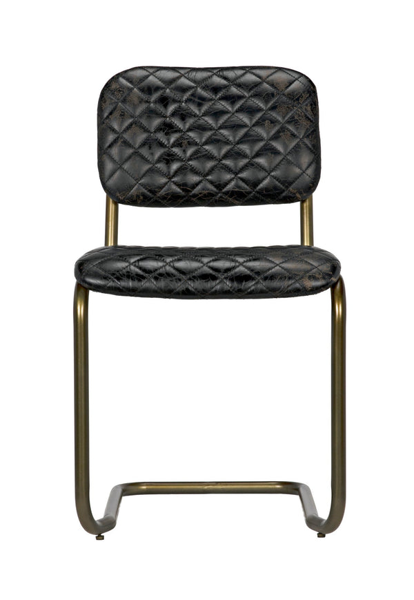 Steel and Leather Armless Dining Chair-Dining Chairs-Noir-LOOMLAN