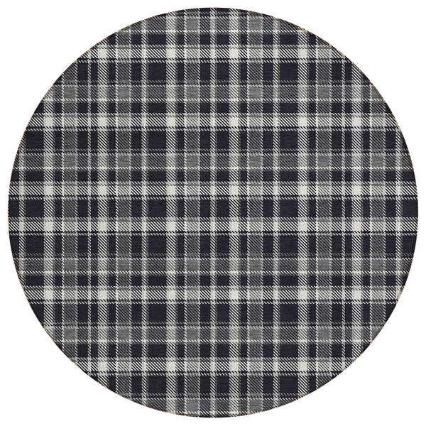 Still Bloom Black Washable Indoor-Outdoor Rug